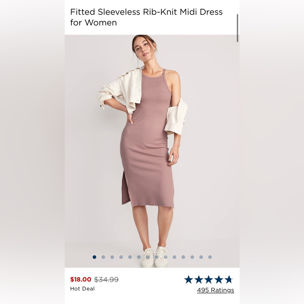 Old Navy Fitted Sleeveless Rib-Knit Midi Dress for Women, size medium, beige